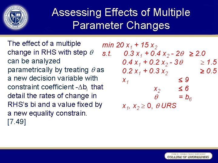 Assessing Effects of Multiple Parameter Changes The effect of a multiple min 20 x