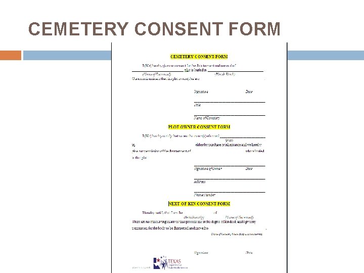 CEMETERY CONSENT FORM 