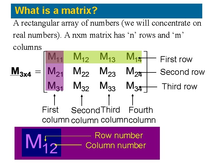 What is a matrix? A rectangular array of numbers (we will concentrate on real