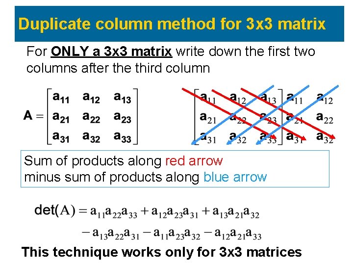 Duplicate column method for 3 x 3 matrix For ONLY a 3 x 3