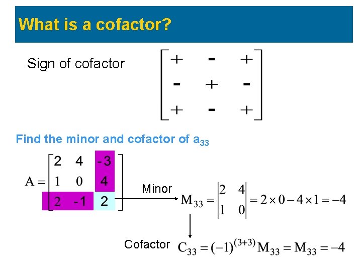 What is a cofactor? Sign of cofactor Find the minor and cofactor of a