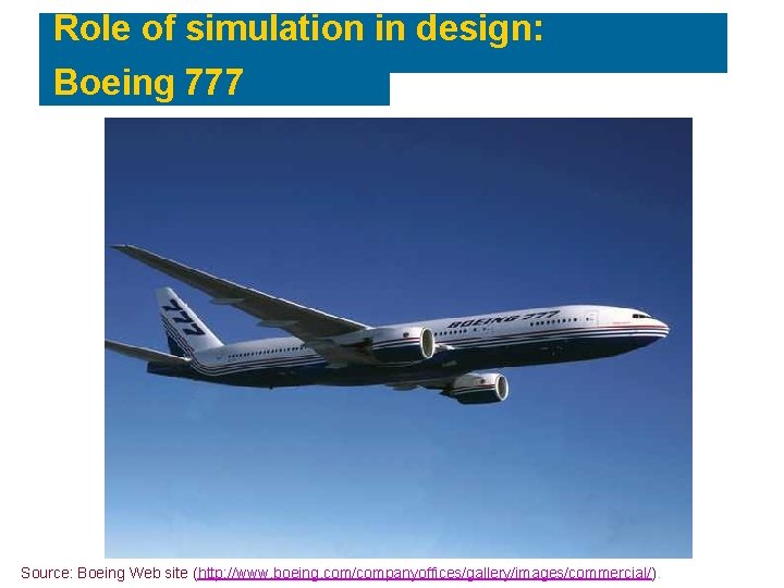 Role of simulation in design: Boeing 777 Source: Boeing Web site (http: //www. boeing.
