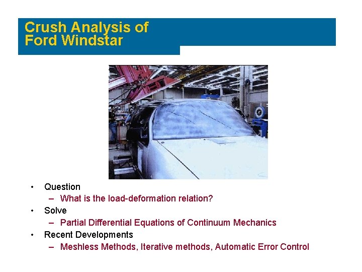 Crush Analysis of Ford Windstar • • • Question – What is the load-deformation