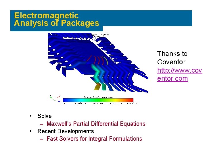 Electromagnetic Analysis of Packages Thanks to Coventor http: //www. cov entor. com • Solve