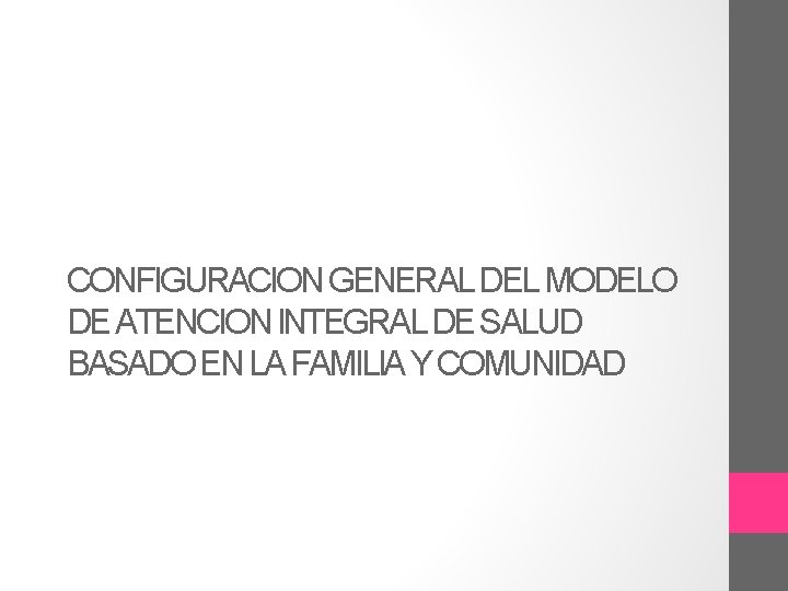 CONFIGURACION GENERAL DEL MODELO DE ATENCION INTEGRAL DE SALUD BASADO EN LA FAMILIA Y