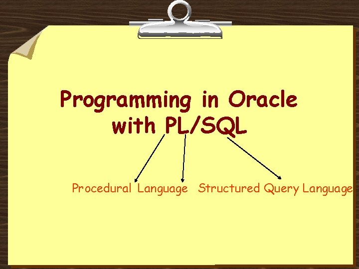 Programming in Oracle with PL/SQL Procedural Language Structured Query Language 