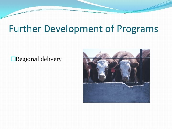 Further Development of Programs �Regional delivery 