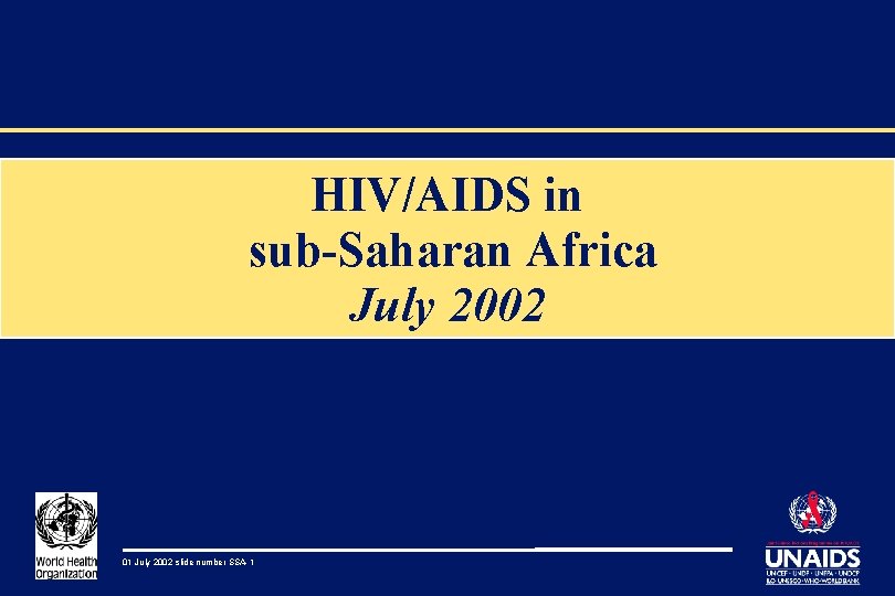 HIV/AIDS in sub-Saharan Africa July 2002 01 July 2002 slide number SSA-1 