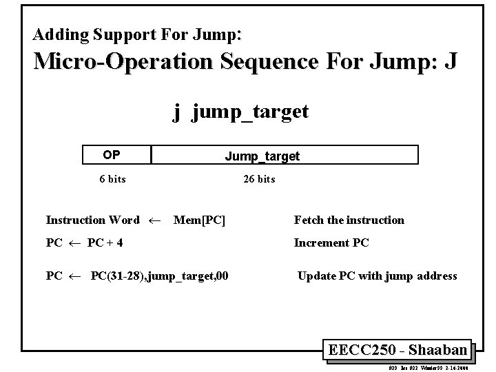 Adding Support For Jump: Micro-Operation Sequence For Jump: J j jump_target OP Jump_target 6
