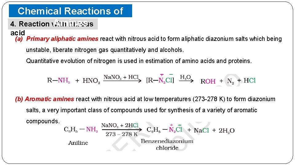 Chemical Reactions of Amines 4. Reaction with nitrous acid (a) Primary aliphatic amines react