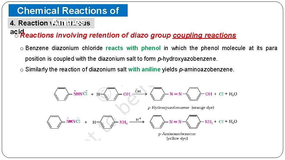 Chemical Reactions of Amines 4. Reaction with nitrous acid o Reactions involving retention of