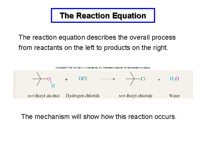 The Reaction Equation The reaction equation describes the overall process from reactants on the