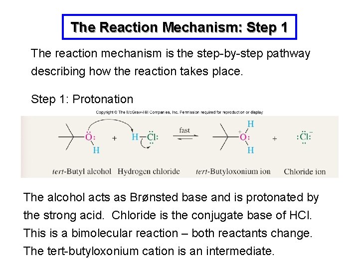 The Reaction Mechanism: Step 1 The reaction mechanism is the step-by-step pathway describing how
