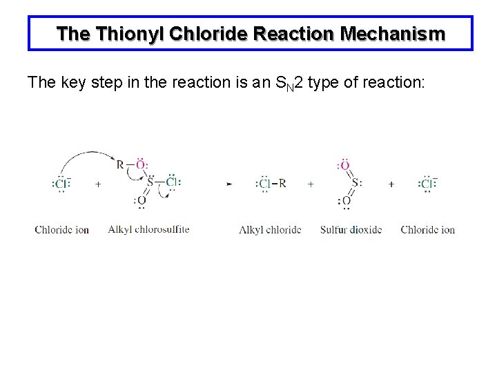 The Thionyl Chloride Reaction Mechanism The key step in the reaction is an SN