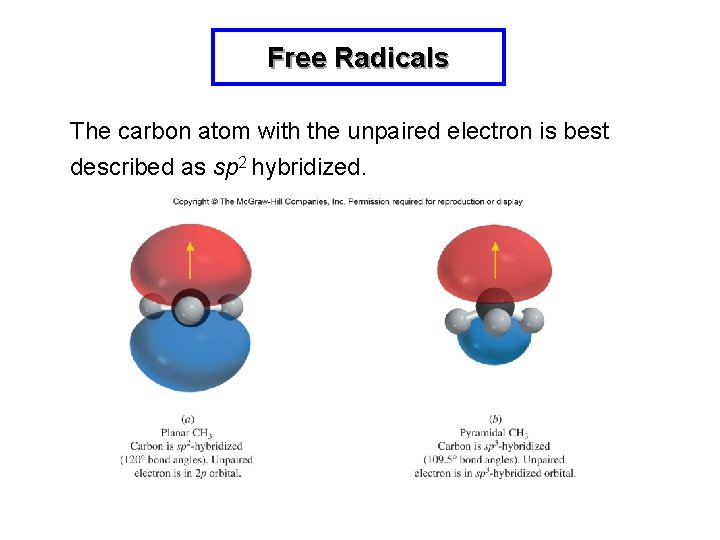 Free Radicals The carbon atom with the unpaired electron is best described as sp