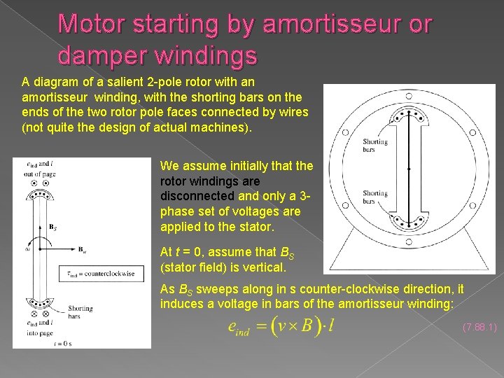 Motor starting by amortisseur or damper windings A diagram of a salient 2 -pole