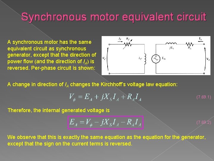 Synchronous motor equivalent circuit A synchronous motor has the same equivalent circuit as synchronous