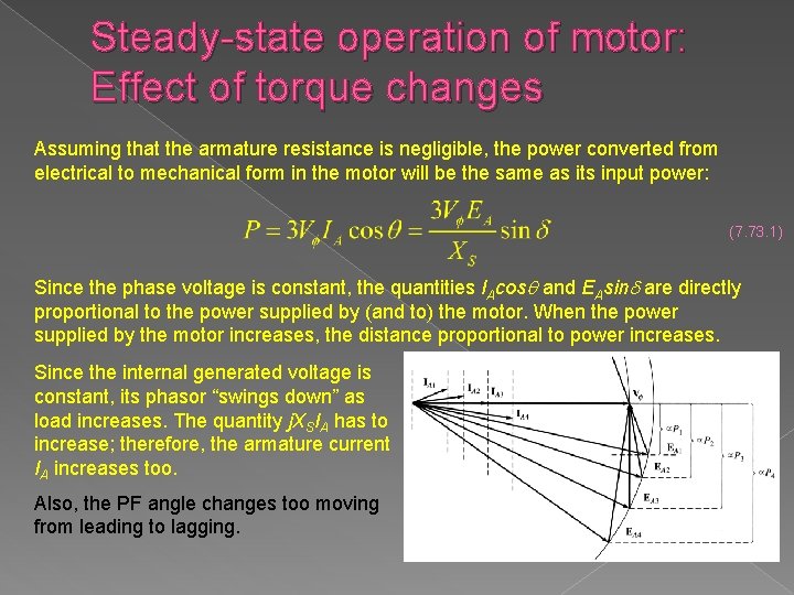 Steady-state operation of motor: Effect of torque changes Assuming that the armature resistance is