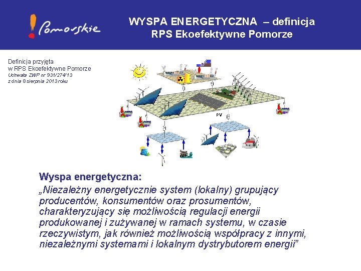 WYSPA ENERGETYCZNA – definicja RPS Ekoefektywne Pomorze Definicja przyjęta w RPS Ekoefektywne Pomorze Uchwała WYSPA ENERGETYCZNA – definicja RPS Ekoefektywne Pomorze Definicja przyjęta w RPS Ekoefektywne Pomorze Uchwała