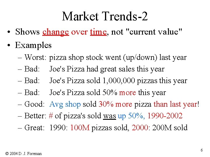 Market Trends-2 • Shows change over time, not "current value" • Examples – Worst: