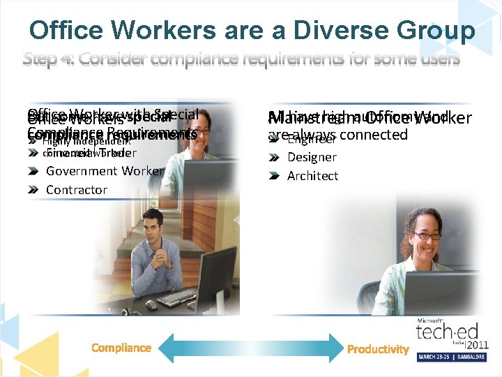Office Workers are a Diverse Group Step 4: Consider compliance requirements for some users