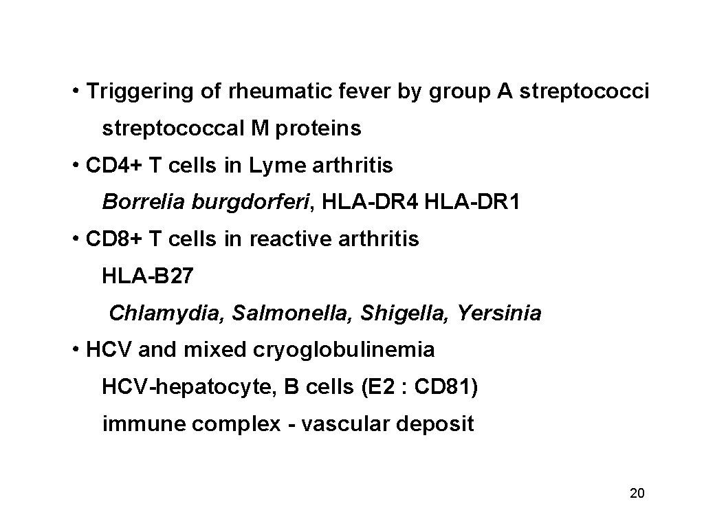  • Triggering of rheumatic fever by group A streptococci streptococcal M proteins •