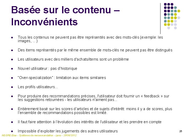 Basée sur le contenu – Inconvénients l Tous les contenus ne peuvent pas être