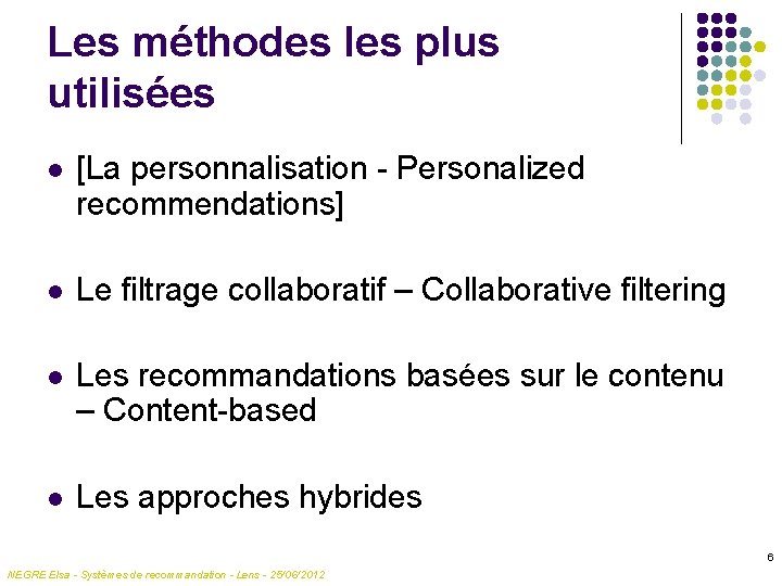 Les méthodes les plus utilisées l [La personnalisation - Personalized recommendations] l Le filtrage
