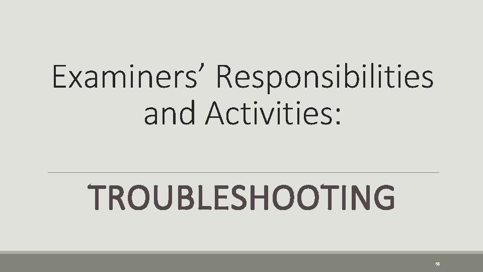 Examiners’ Responsibilities and Activities: TROUBLESHOOTING 68 