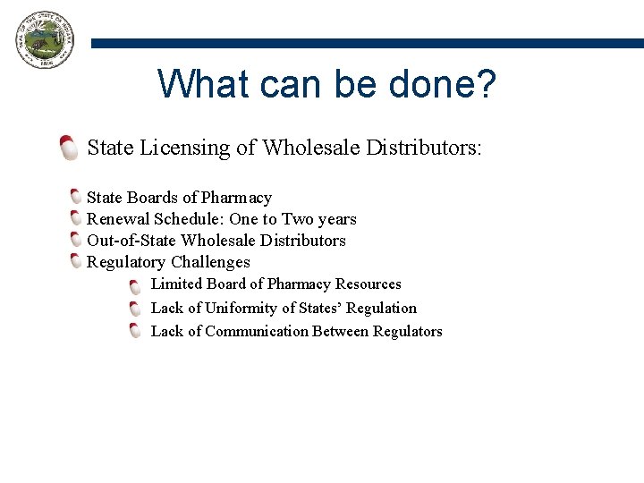 What can be done? State Licensing of Wholesale Distributors: State Boards of Pharmacy Renewal