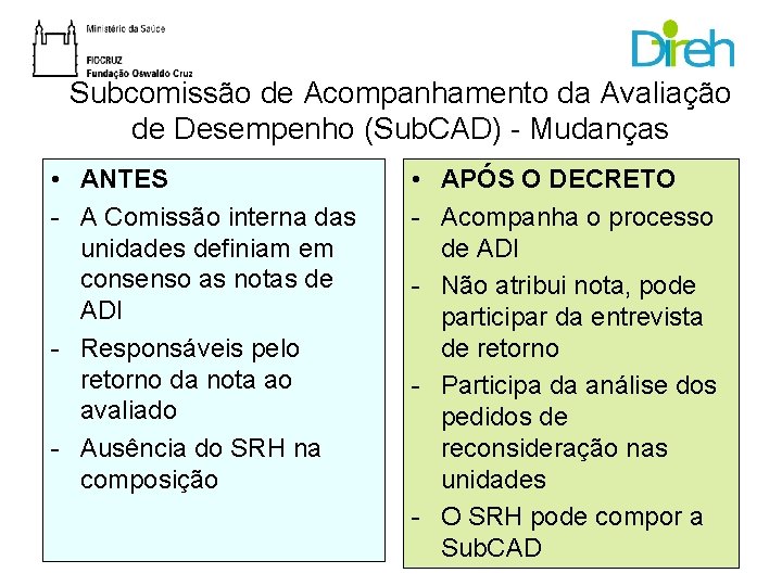 Subcomissão de Acompanhamento da Avaliação de Desempenho (Sub. CAD) - Mudanças • ANTES -