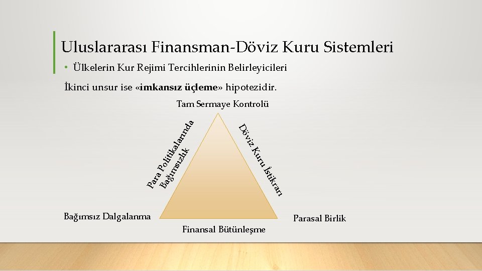 Uluslararası Finansman Döviz Kuru Sistemleri • Ülkelerin Kur Rejimi Tercihlerinin Belirleyicileri İkinci unsur ise