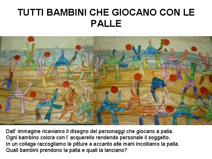 TUTTI BAMBINI CHE GIOCANO CON LE PALLE Dall’ immagine ricaviamo il disegno dei personaggi