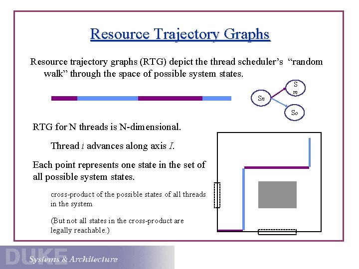 Resource Trajectory Graphs Resource trajectory graphs (RTG) depict the thread scheduler’s “random walk” through