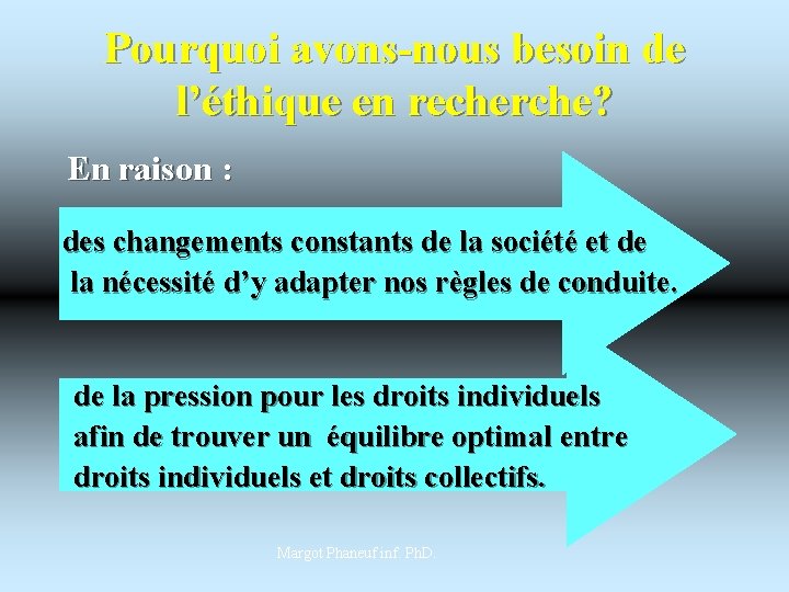 Pourquoi avons-nous besoin de l’éthique en recherche? En raison : des changements constants de