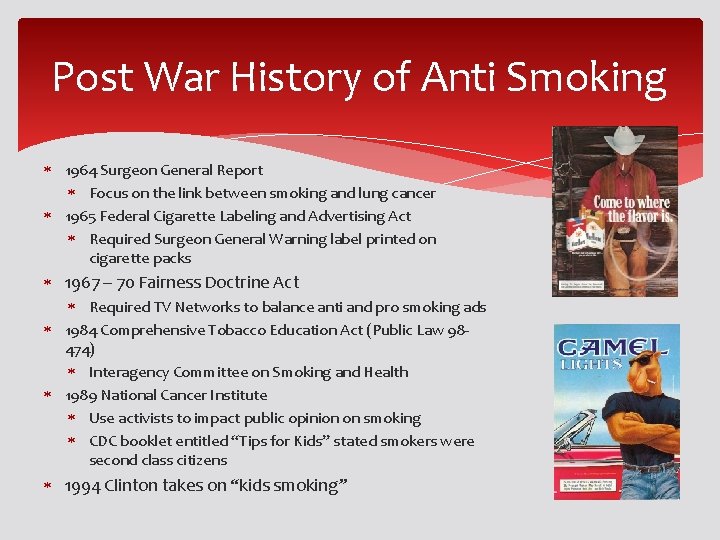 Post War History of Anti Smoking 1964 Surgeon General Report Focus on the link Post War History of Anti Smoking 1964 Surgeon General Report Focus on the link