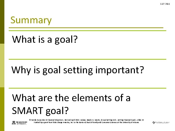 1. 17. 3. G 1 Summary What is a goal? Why is goal setting