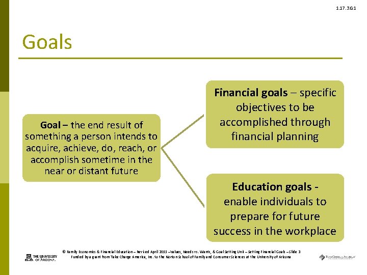 1. 17. 3. G 1 Goals Goal – the end result of something a