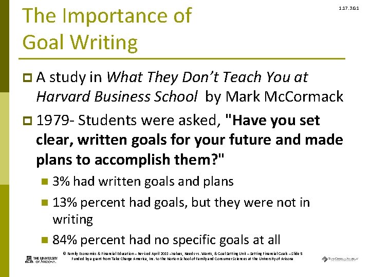 The Importance of Goal Writing p A study in 1. 17. 3. G 1