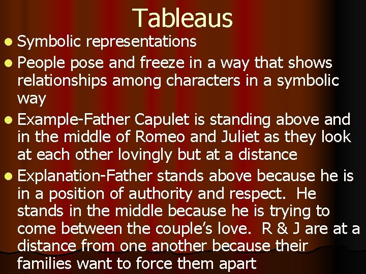 l Symbolic Tableaus representations l People pose and freeze in a way that shows