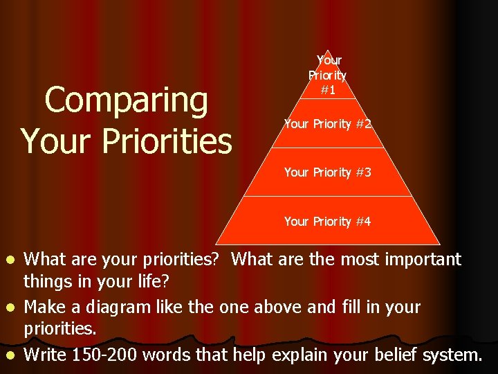 Comparing Your Priorities Your Priority #1 Your Priority #2 Your Priority #3 Your Priority