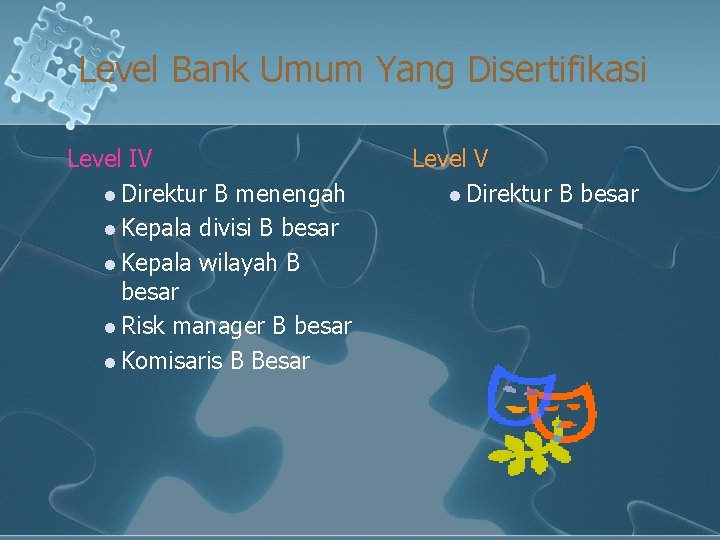 Level Bank Umum Yang Disertifikasi Level IV l Direktur B menengah l Kepala divisi