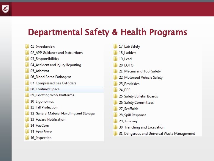 Departmental Safety & Health Programs 