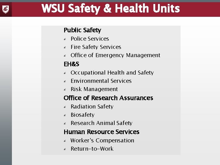 WSU Safety & Health Units Public Safety Police Services Fire Safety Services Office of