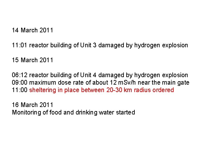14 March 2011 11: 01 reactor building of Unit 3 damaged by hydrogen explosion