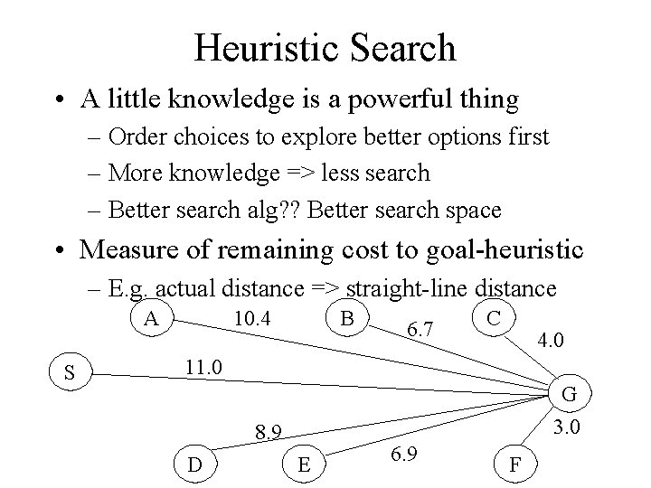 Heuristic Search • A little knowledge is a powerful thing – Order choices to