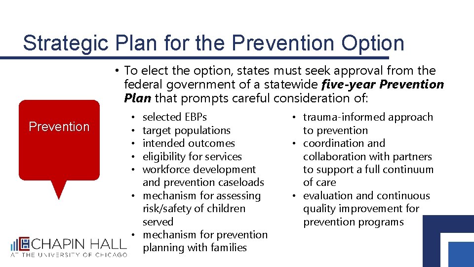 Strategic Plan for the Prevention Option • To elect the option, states must seek