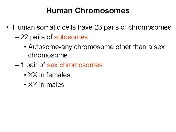 Human Chromosomes • Human somatic cells have 23 pairs of chromosomes – 22 pairs