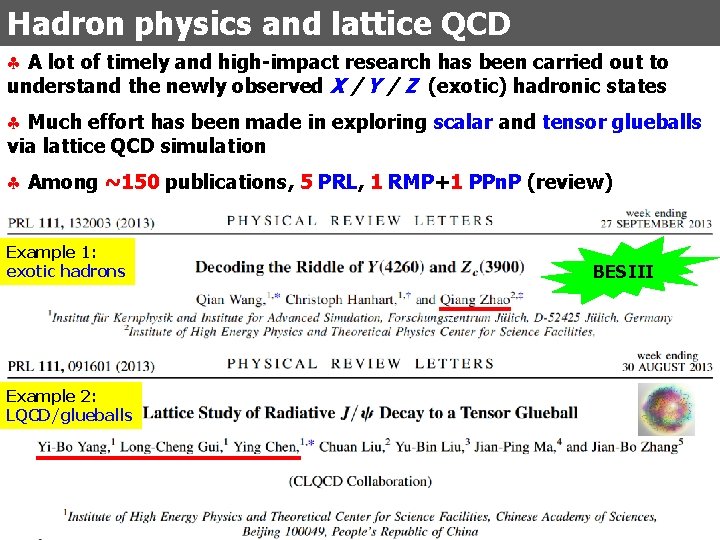 Hadron physics and lattice QCD § A lot of timely and high-impact research has