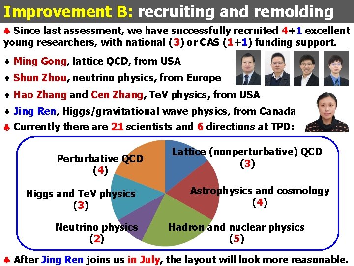 Improvement B: recruiting and remolding Since last assessment, we have successfully recruited 4+1 excellent